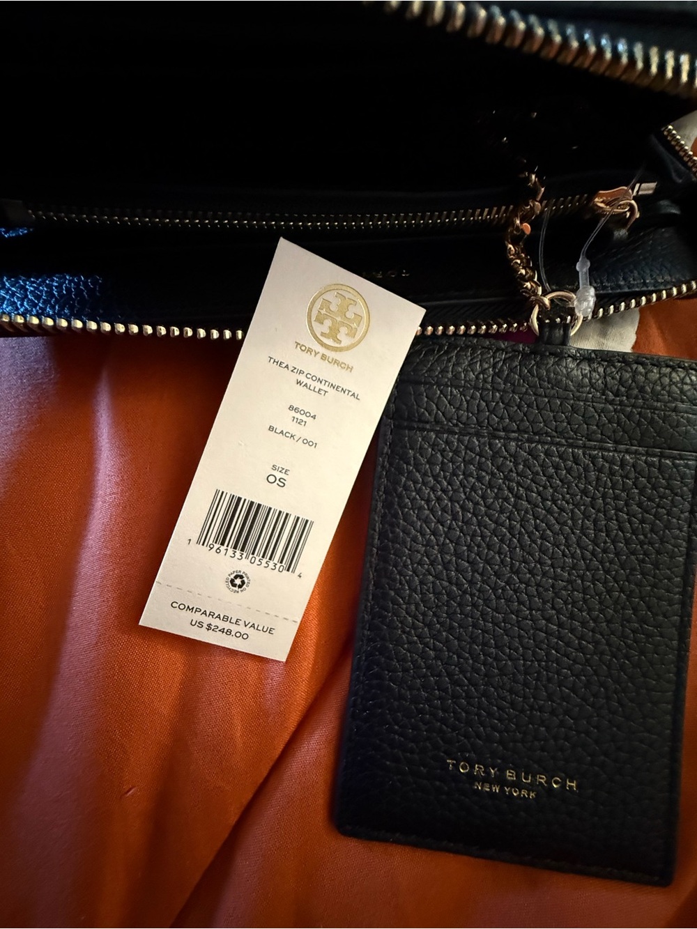 Tory Burch Black Pebbled Leather Zip-Around Wallet with Gold Logo Charm - Picture 5 of 5